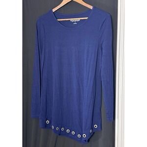 Soft Surroundings Small Navy Blue Long Sleeve Tunic Blouse silver grommets